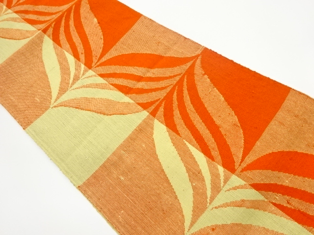 手織り紬色紙に抽象模様織出し名古屋帯